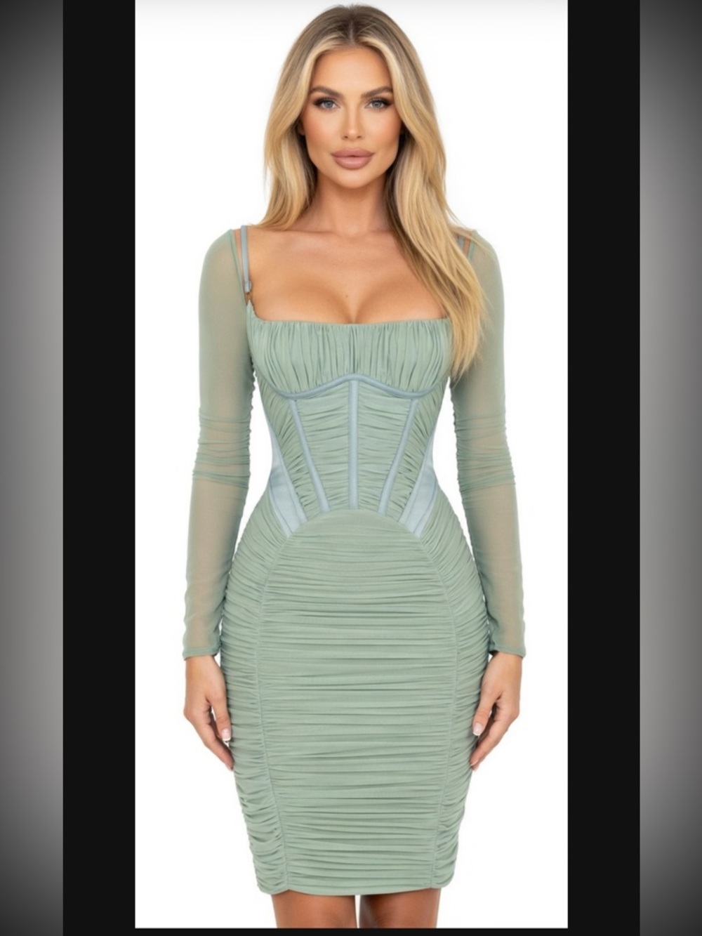 HOUSE OF CB 'Freyja' Green Gathered Corset Dress /Size XS-US 2-4 $239